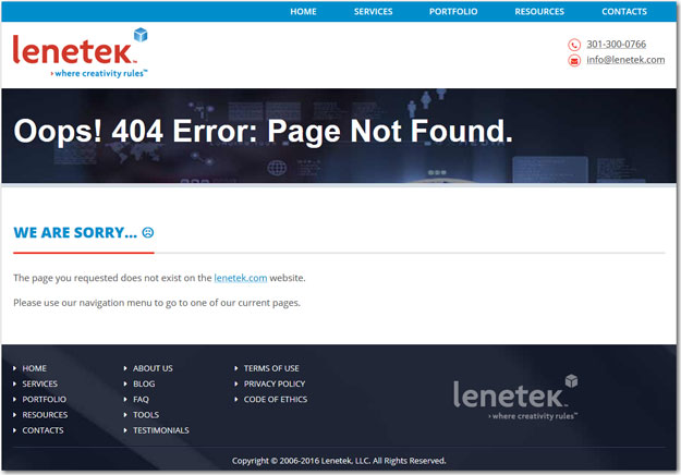 Custom 404 File Not Found web page