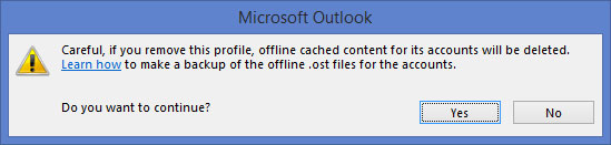 Microsoft Outlook warning to make a backup