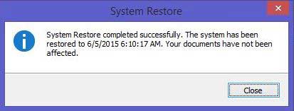 System restore completed successfully