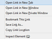 Pop-up screen to open a link in a new browser tab or new window