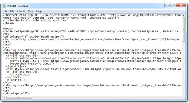 HTML source code of the MS Outlook email