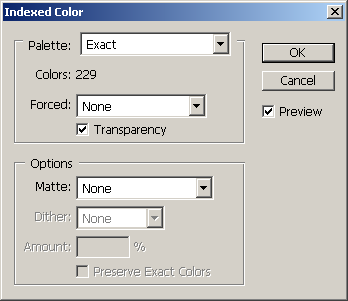 Indexed Color popup screen