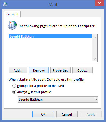 Mail screen, remove profile