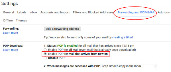 Enable POP for mail in Gmail account