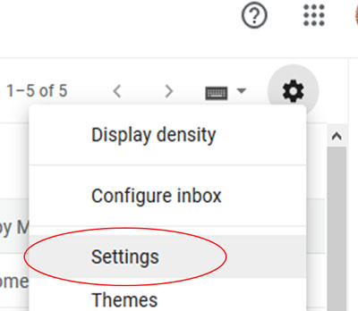 Go to Settings in Gmail account