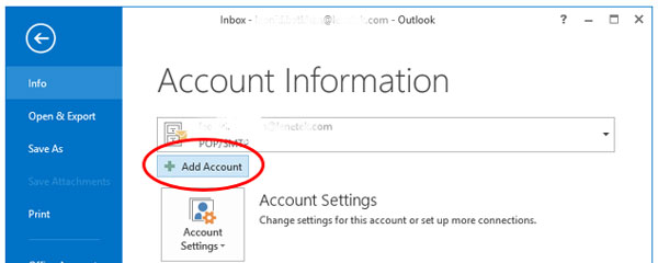 Add account in MS Outlook