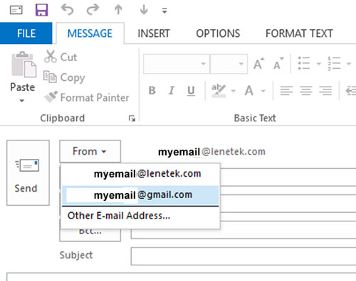 Selecting Send From account in MS Outlook
