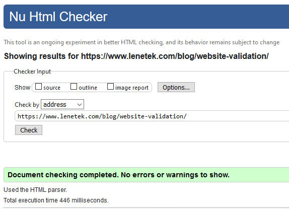 W3C HTML validator results: no errors and no warnings