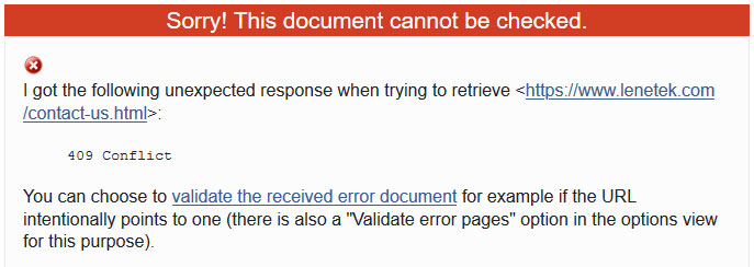 W3C HTML validator results: 409 Conflict