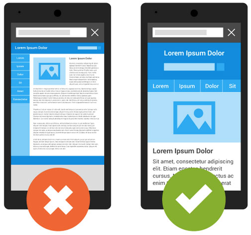 Compare mobile-friendly vs. not mobile-friendly website. (Screenshot by Google)